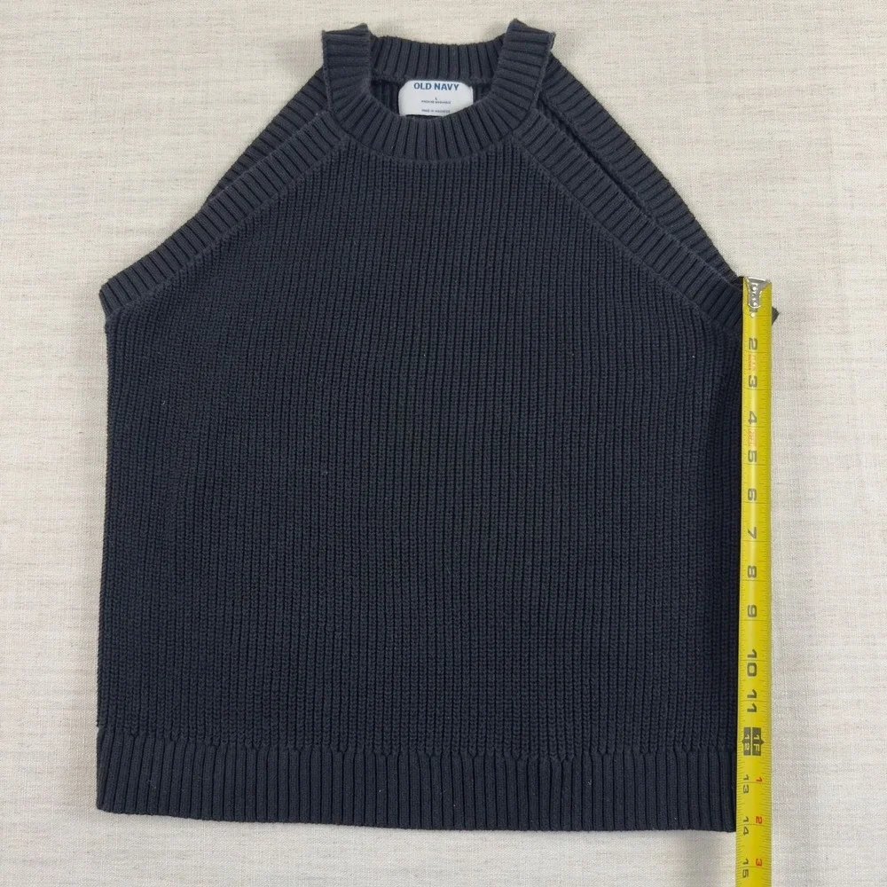Old Navy Womens Navy Blue Shaker Stitch Sleeveless Halter Sweater Vest Large